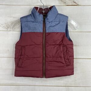 Tucker + Tate Boys Puffer Jacket Vest Sz 2T Blue Burgundy Full Zip Fleece Lined